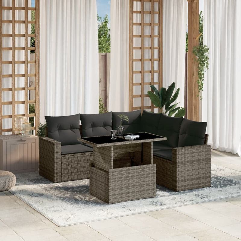 vidaXL 6 Piece Garden Sofa Set with Cushions Grey Poly Rattan