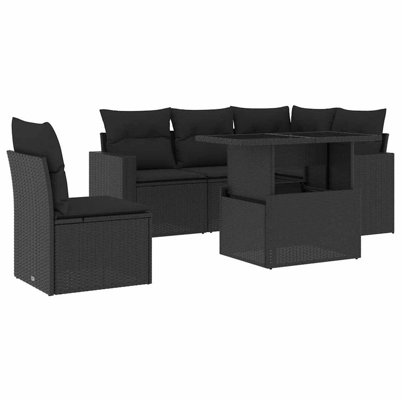 vidaXL 6 Piece Garden Sofa Set with Cushions Black Poly Rattan