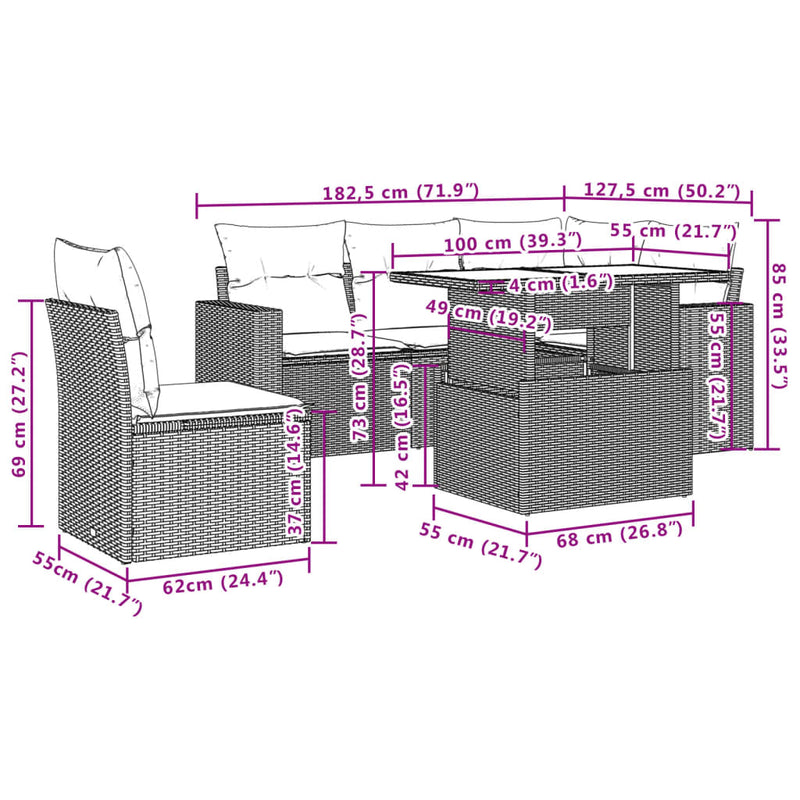 vidaXL 6 Piece Garden Sofa Set with Cushions Beige Poly Rattan