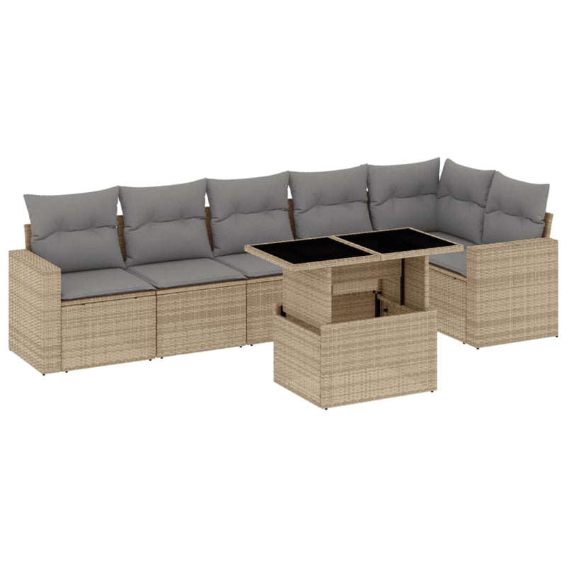 vidaXL 7 Piece Garden Sofa Set with Cushions Beige Poly Rattan