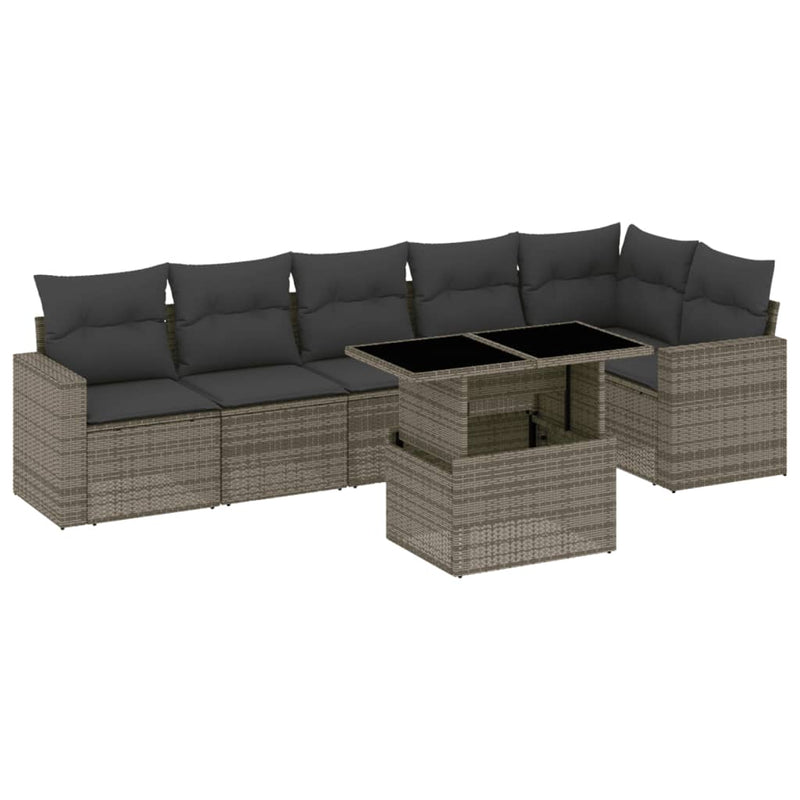 7 Piece Garden Sofa Set with Cushions Grey Poly Rattan