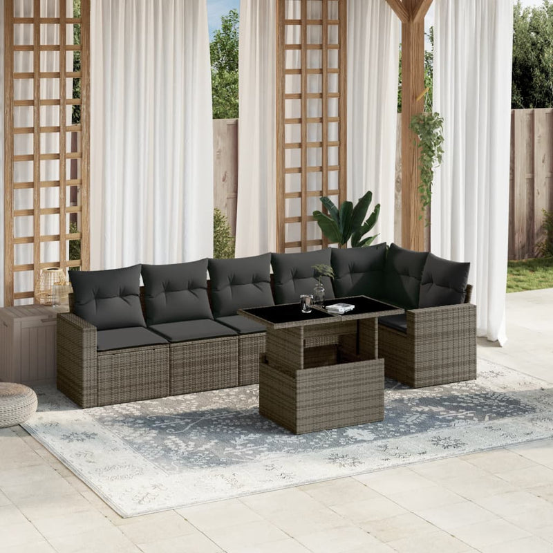 vidaXL 7 Piece Garden Sofa Set with Cushions Grey Poly Rattan