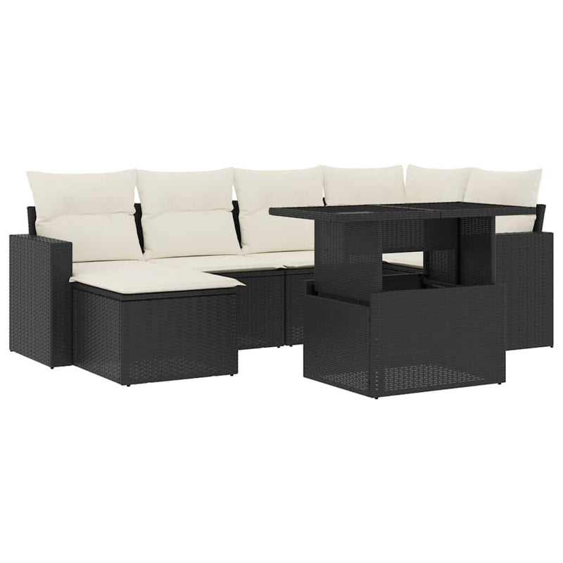 vidaXL 7 Piece Garden Sofa Set with Cushions Black Poly Rattan