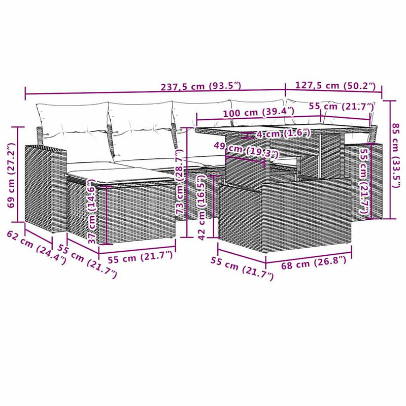 vidaXL 7 Piece Garden Sofa Set with Cushions Black Poly Rattan