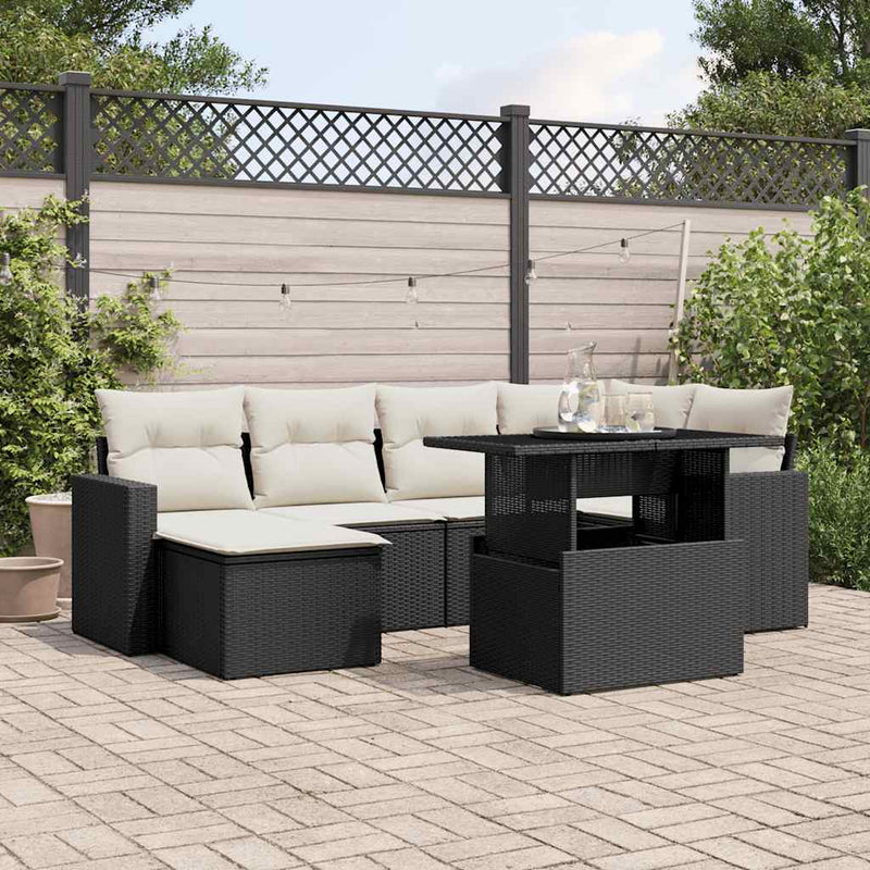 vidaXL 7 Piece Garden Sofa Set with Cushions Black Poly Rattan