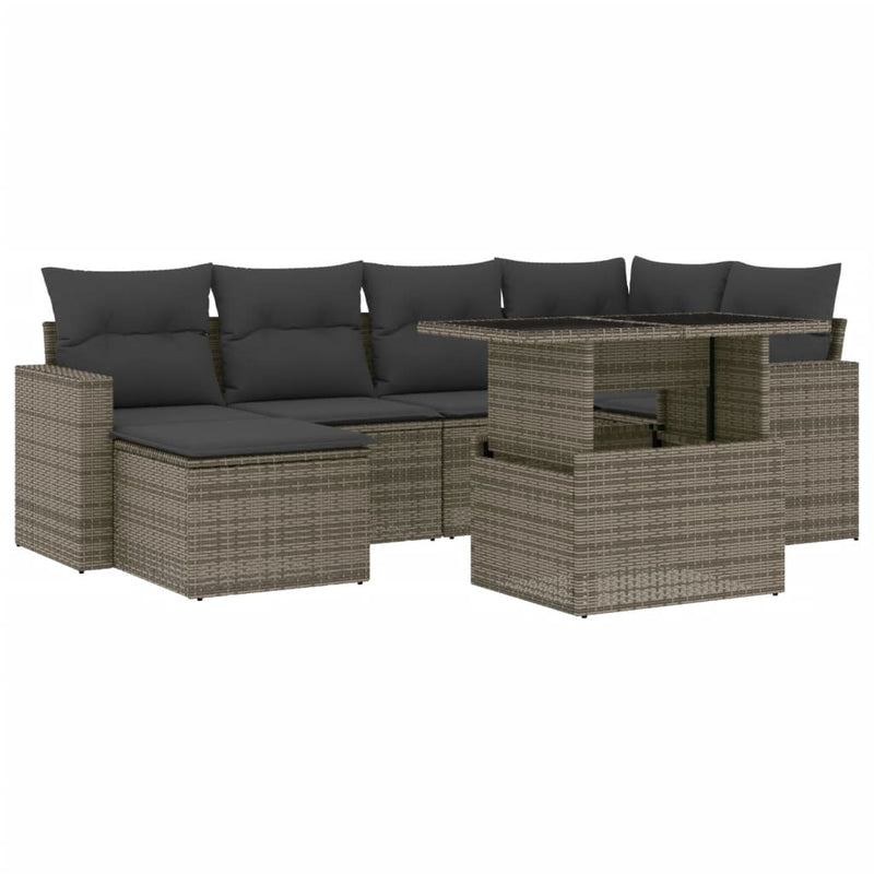 vidaXL 7 Piece Garden Sofa Set with Cushions Grey Poly Rattan