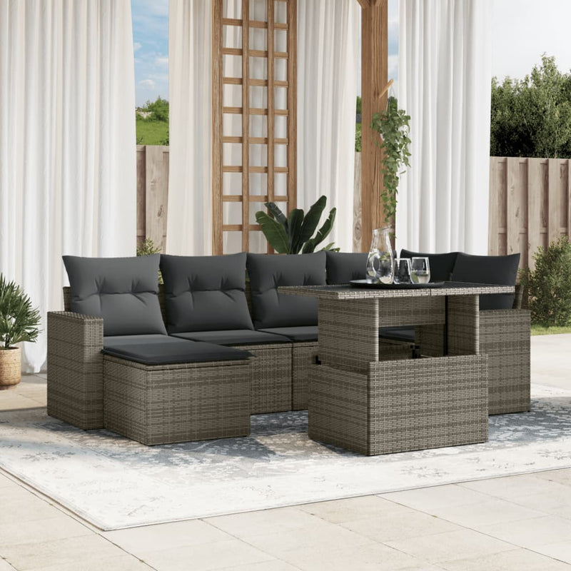 vidaXL 7 Piece Garden Sofa Set with Cushions Grey Poly Rattan