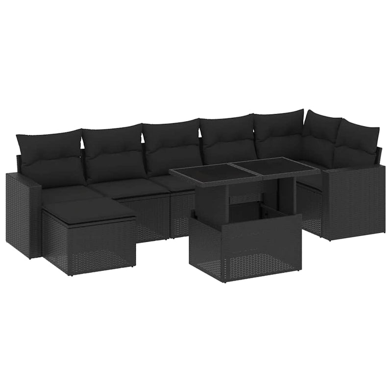 vidaXL 8 Piece Garden Sofa Set with Cushions Black Poly Rattan