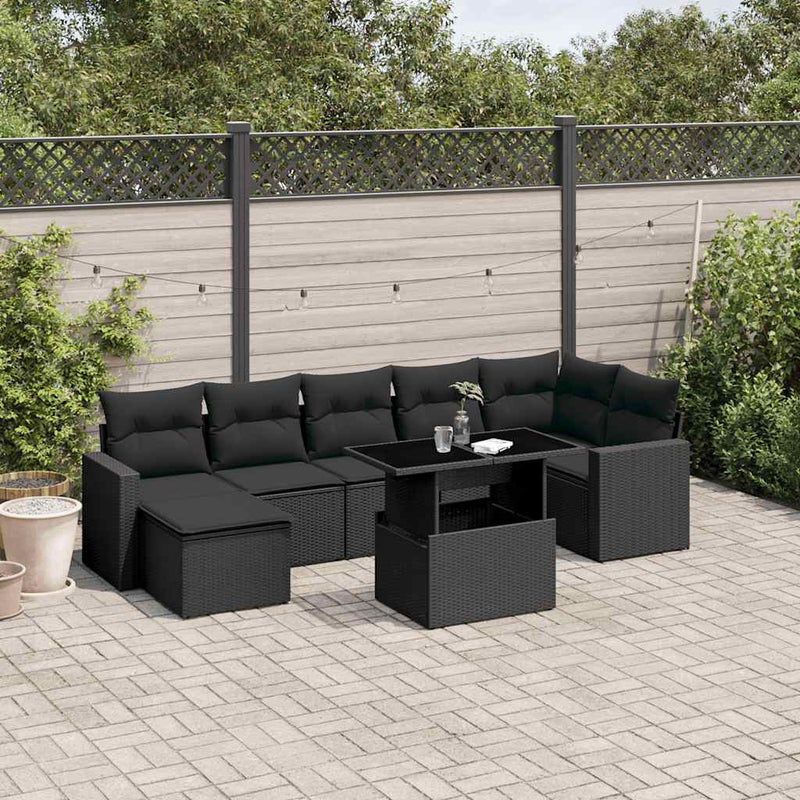 vidaXL 8 Piece Garden Sofa Set with Cushions Black Poly Rattan