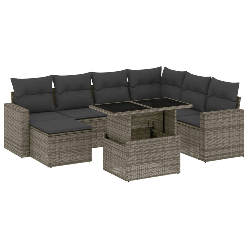 8 Piece Garden Sofa Set with Cushions Grey Poly Rattan