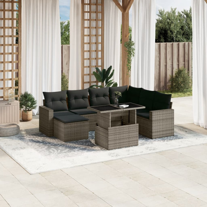 8 Piece Garden Sofa Set with Cushions Grey Poly Rattan