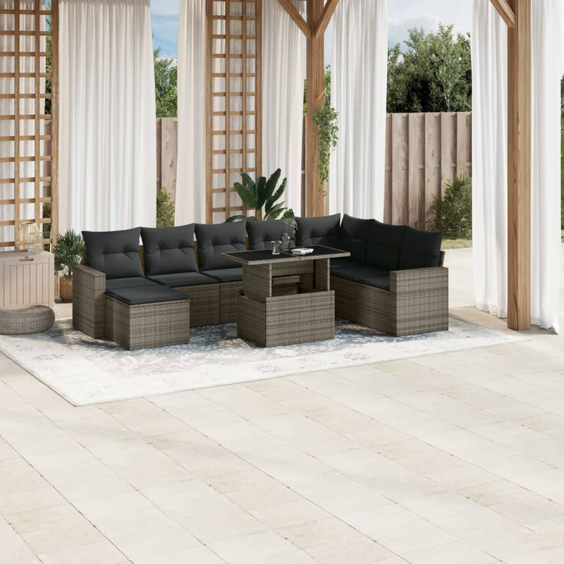 vidaXL 9 Piece Garden Sofa Set with Cushions Grey Poly Rattan