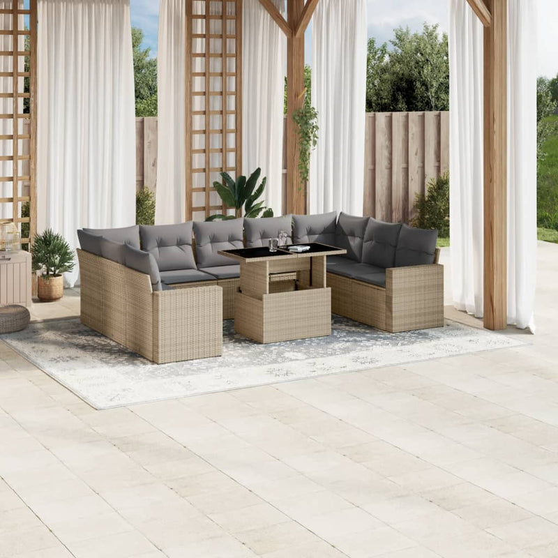 vidaXL 10 Piece Garden Sofa Set with Cushions Beige Poly Rattan