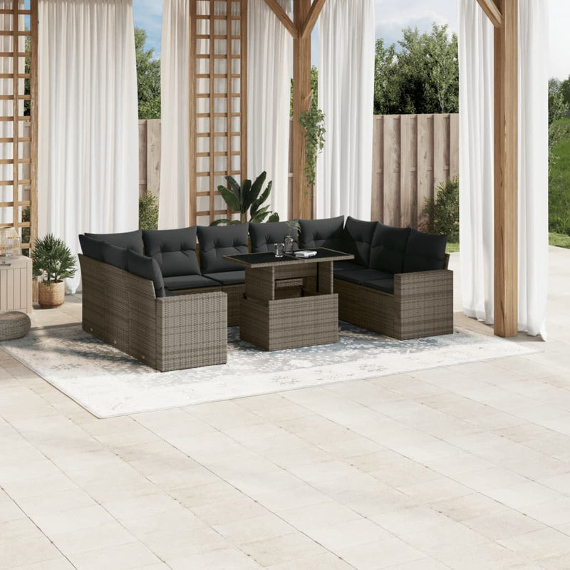 vidaXL 10 Piece Garden Sofa Set with Cushions Grey Poly Rattan