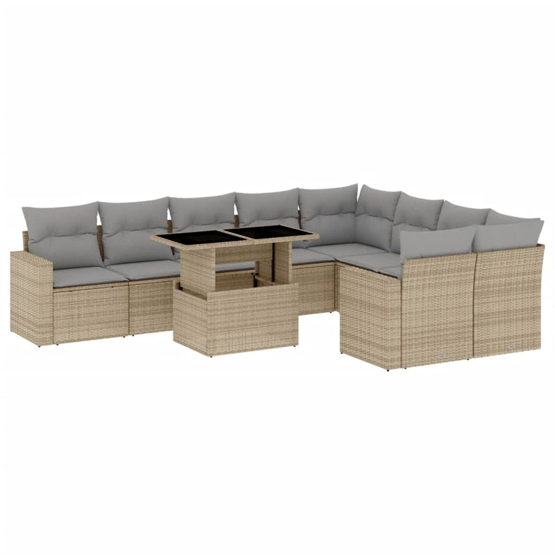 vidaXL 10 Piece Garden Sofa Set with Cushions Beige Poly Rattan