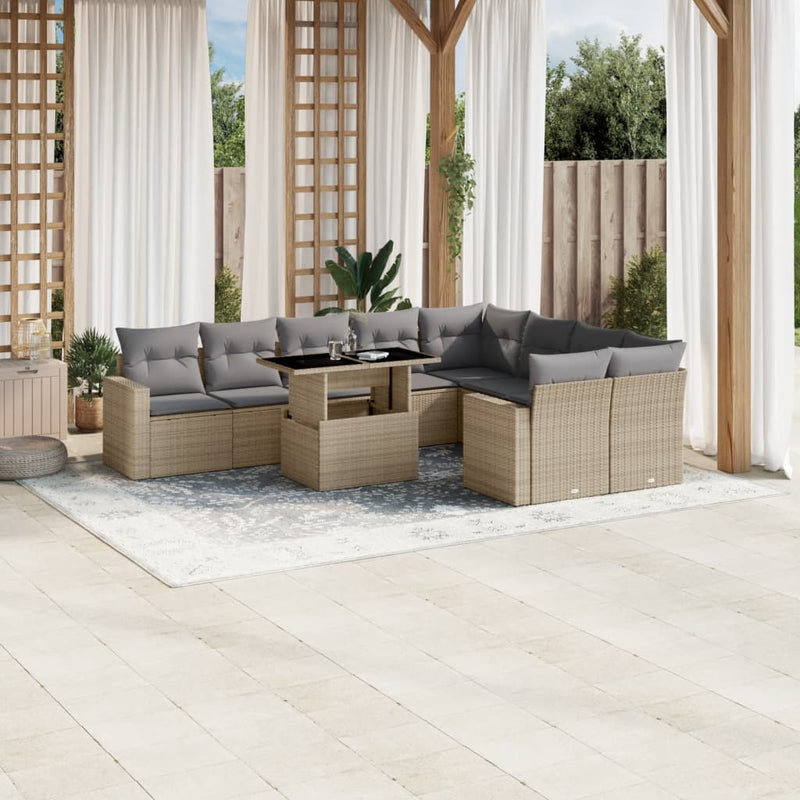 vidaXL 10 Piece Garden Sofa Set with Cushions Beige Poly Rattan