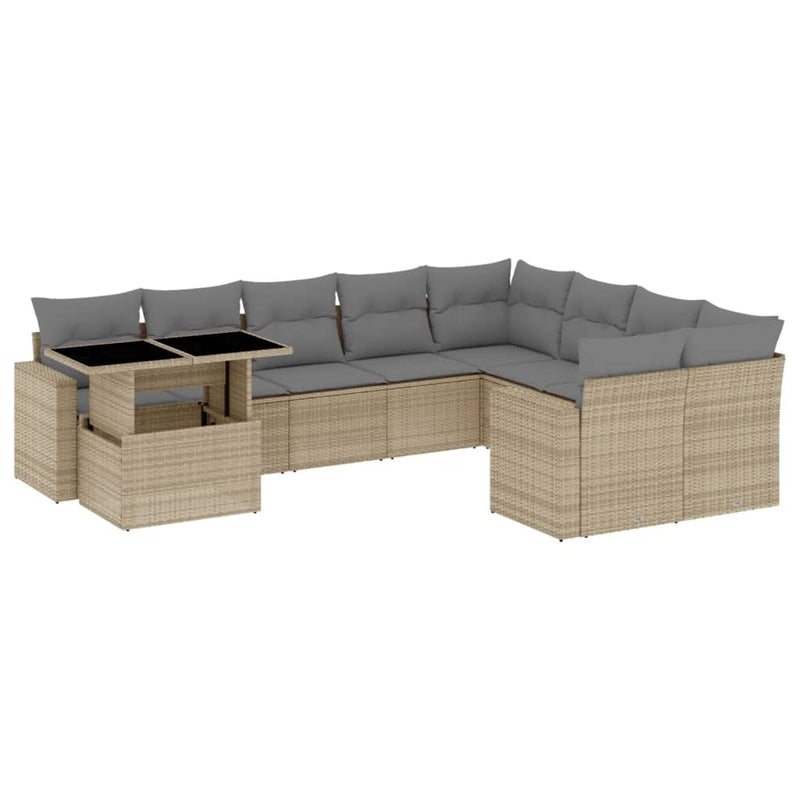 vidaXL 10 Piece Garden Sofa Set with Cushions Beige Poly Rattan