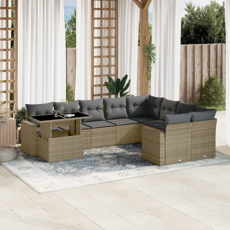 vidaXL 10 Piece Garden Sofa Set with Cushions Beige Poly Rattan