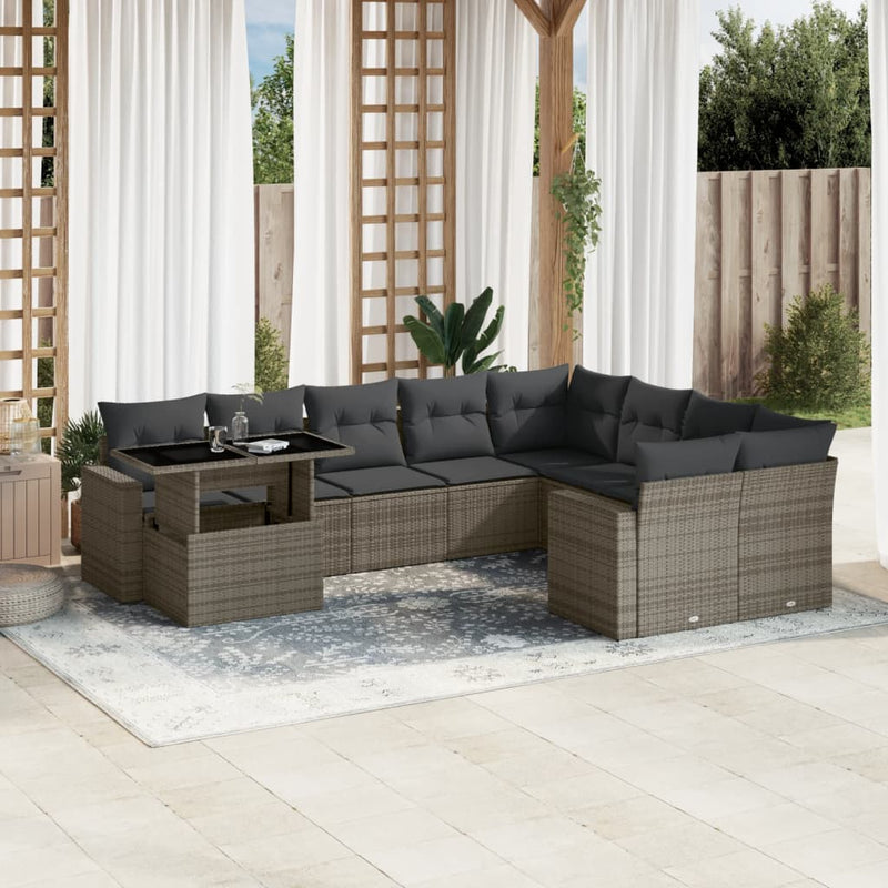 vidaXL 10 Piece Garden Sofa Set with Cushions Grey Poly Rattan