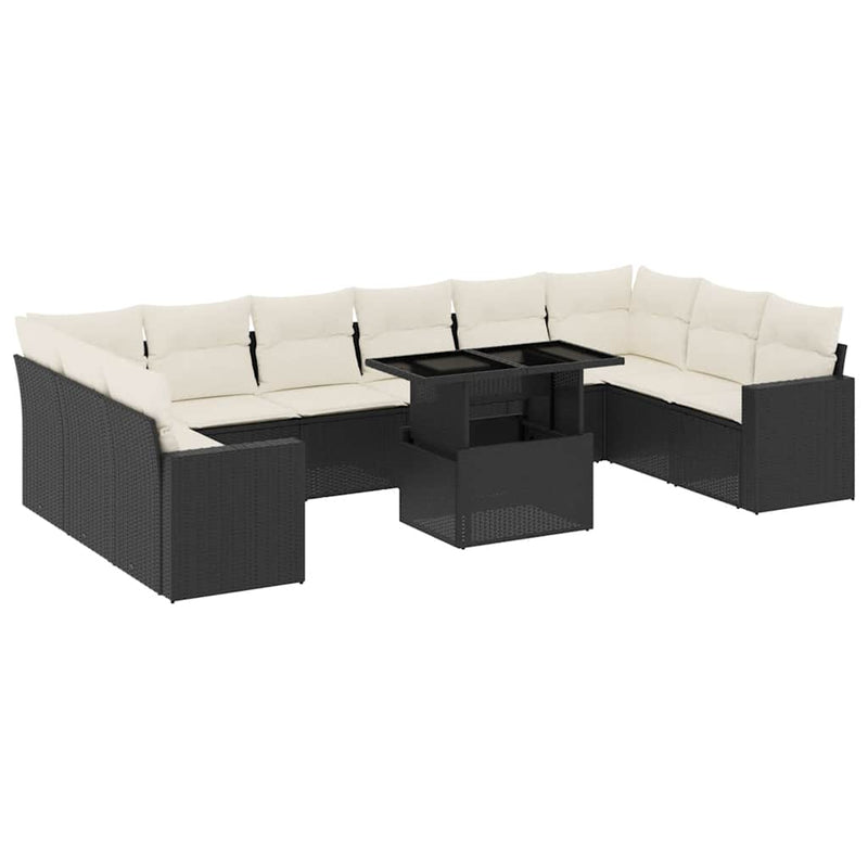 vidaXL 11 Piece Garden Sofa Set with Cushions Black Poly Rattan