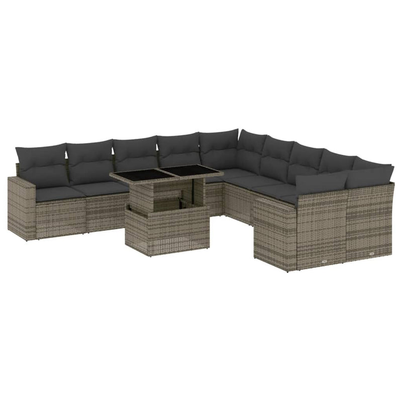 11 Piece Garden Sofa Set with Cushions Grey Poly Rattan