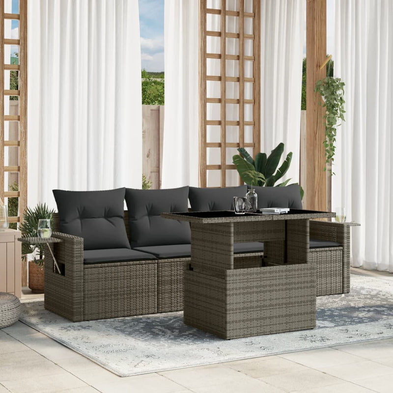 vidaXL 5 Piece Garden Sofa Set with Cushions Grey Poly Rattan