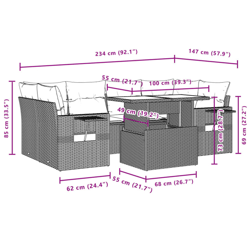 vidaXL 7 Piece Garden Sofa Set with Cushions Grey Poly Rattan