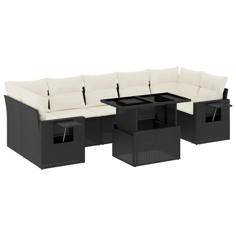 vidaXL 8 Piece Garden Sofa Set with Cushions Black Poly Rattan