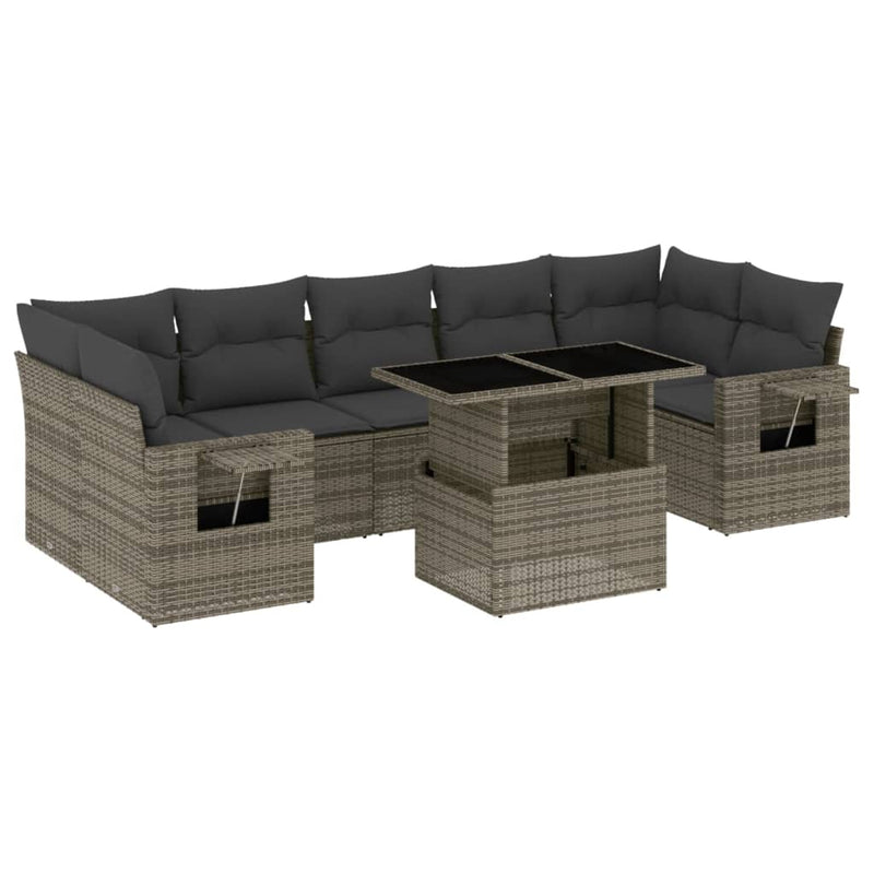 vidaXL 8 Piece Garden Sofa Set with Cushions Grey Poly Rattan