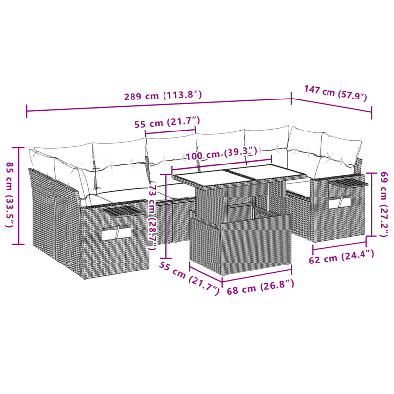 vidaXL 8 Piece Garden Sofa Set with Cushions Grey Poly Rattan