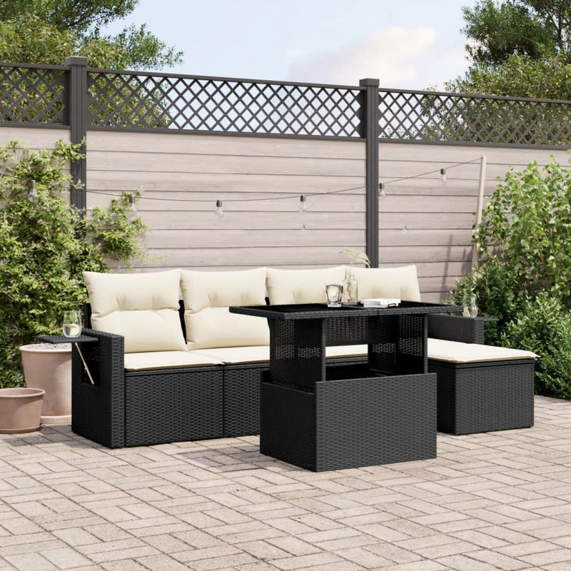 vidaXL 6 Piece Garden Sofa Set with Cushions Black Poly Rattan
