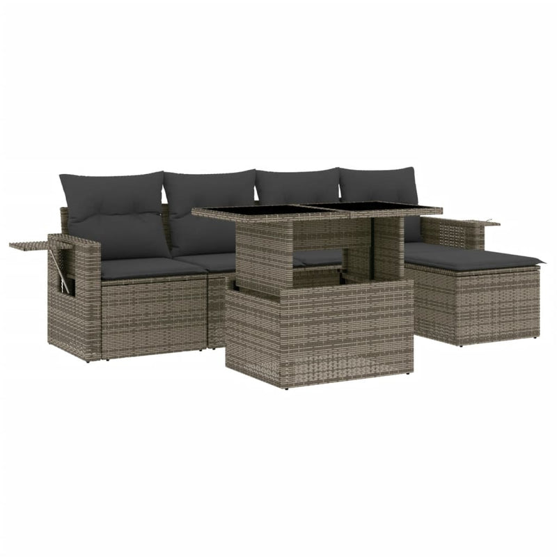 vidaXL 6 Piece Garden Sofa Set with Cushions Grey Poly Rattan