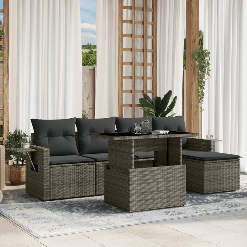 6 Piece Garden Sofa Set with Cushions Grey Poly Rattan