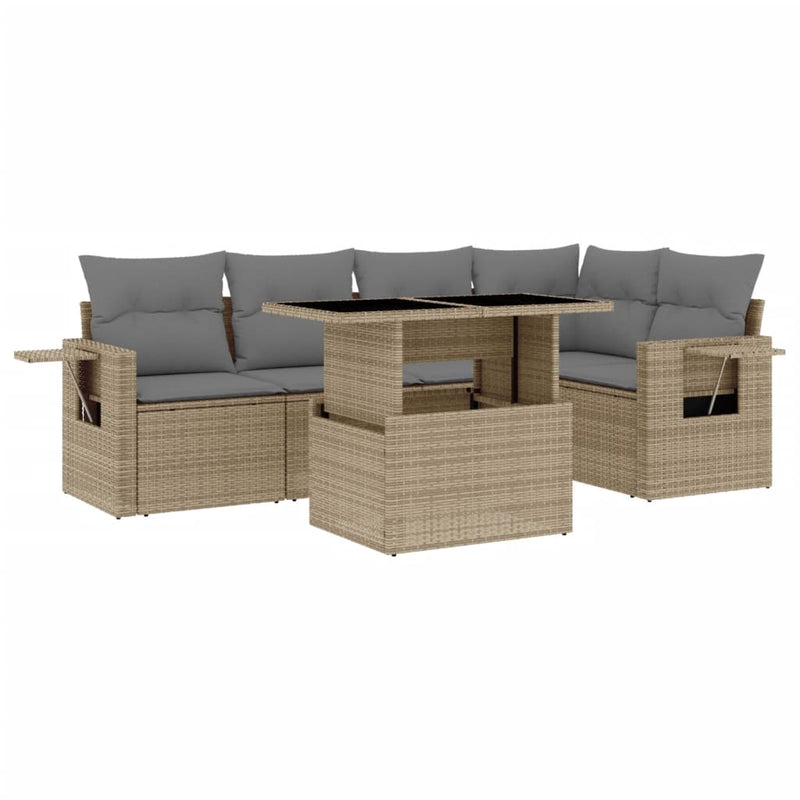 6 Piece Garden Sofa Set with Cushions Beige Poly Rattan