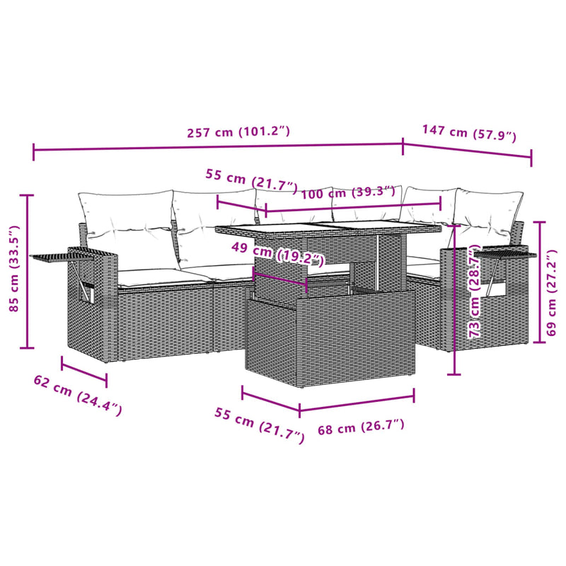 vidaXL 6 Piece Garden Sofa Set with Cushions Grey Poly Rattan