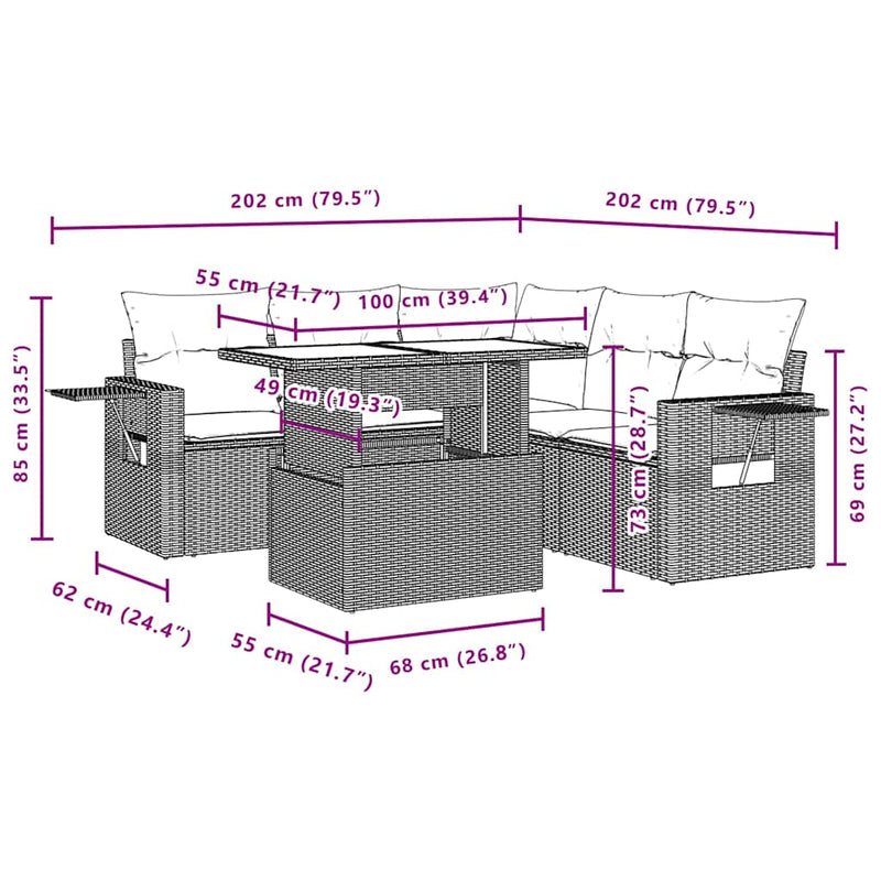 vidaXL 6 Piece Garden Sofa Set with Cushions Black Poly Rattan