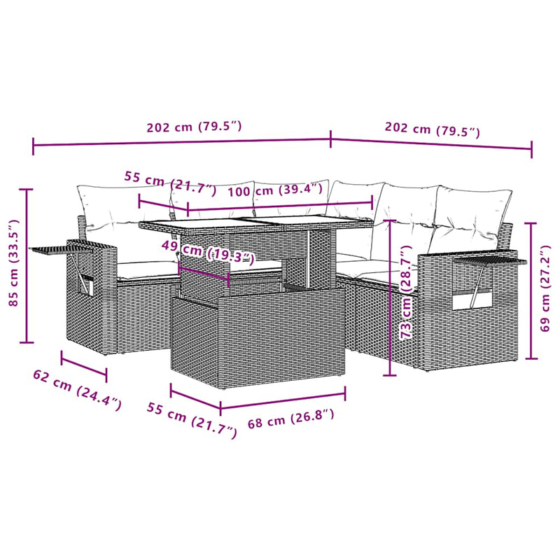 vidaXL 6 Piece Garden Sofa Set with Cushions Black Poly Rattan