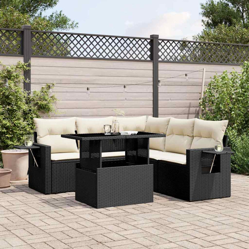 vidaXL 6 Piece Garden Sofa Set with Cushions Black Poly Rattan