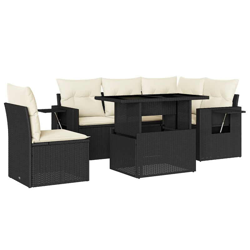 vidaXL 6 Piece Garden Sofa Set with Cushions Black Poly Rattan