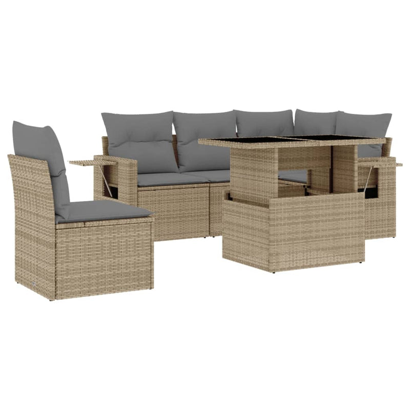 6 Piece Garden Sofa Set with Cushions Beige Poly Rattan