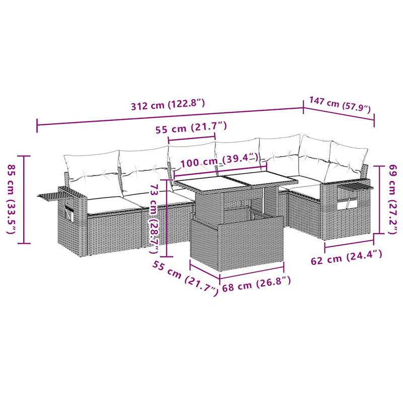 vidaXL 7 Piece Garden Sofa Set with Cushions Black Poly Rattan
