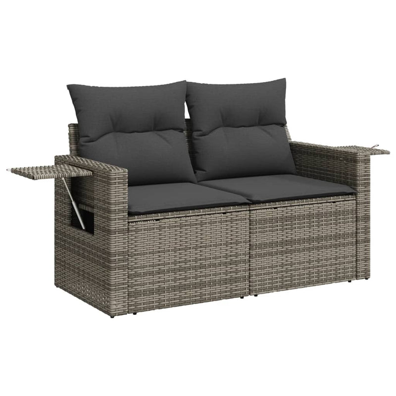 7 Piece Garden Sofa Set with Cushions Grey Poly Rattan