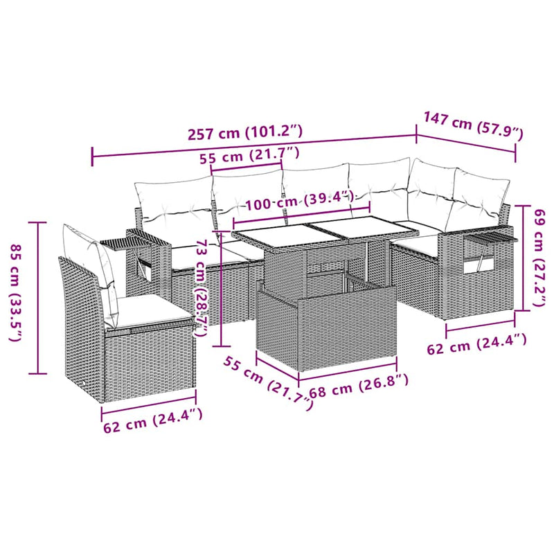 vidaXL 7 Piece Garden Sofa Set with Cushions Black Poly Rattan