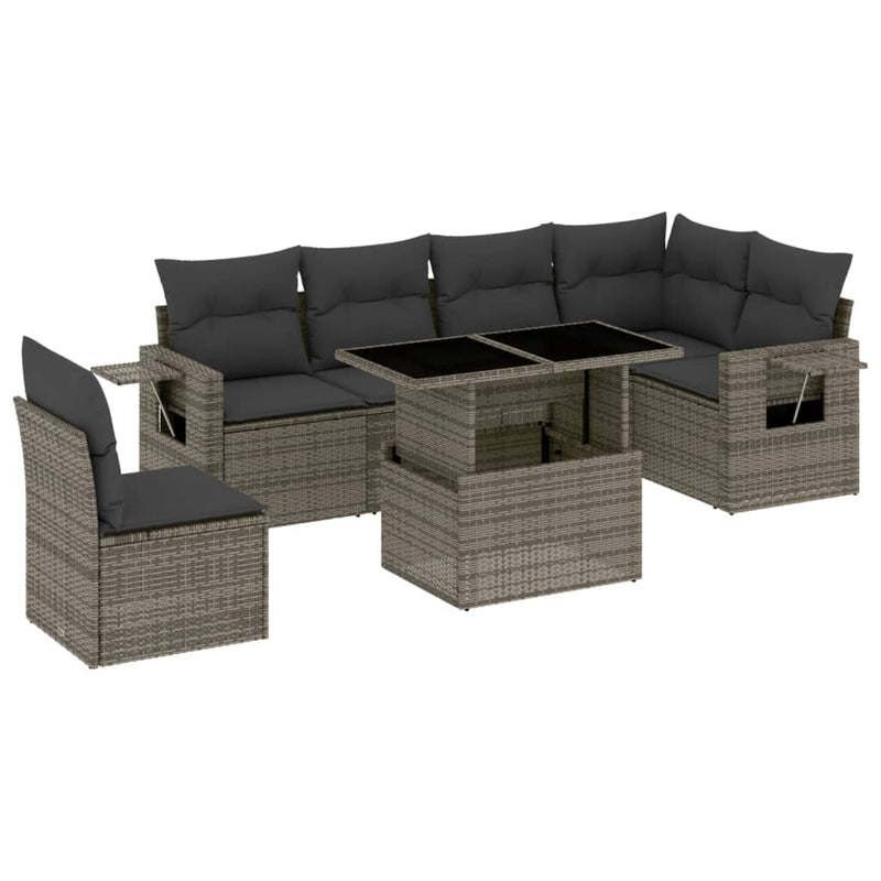 7 Piece Garden Sofa Set with Cushions Grey Poly Rattan