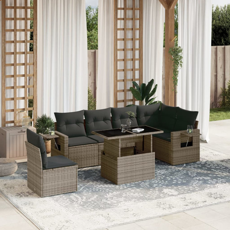 vidaXL 7 Piece Garden Sofa Set with Cushions Grey Poly Rattan