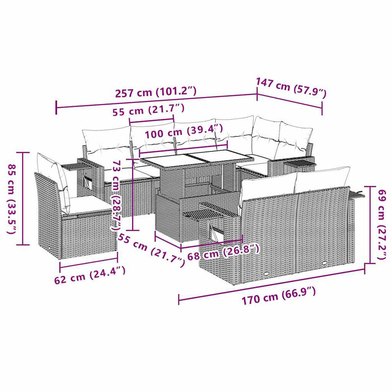 vidaXL 9 Piece Garden Sofa Set with Cushions Black Poly Rattan