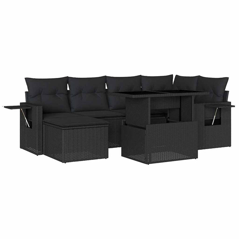 vidaXL 7 Piece Garden Sofa Set with Cushions Black Poly Rattan