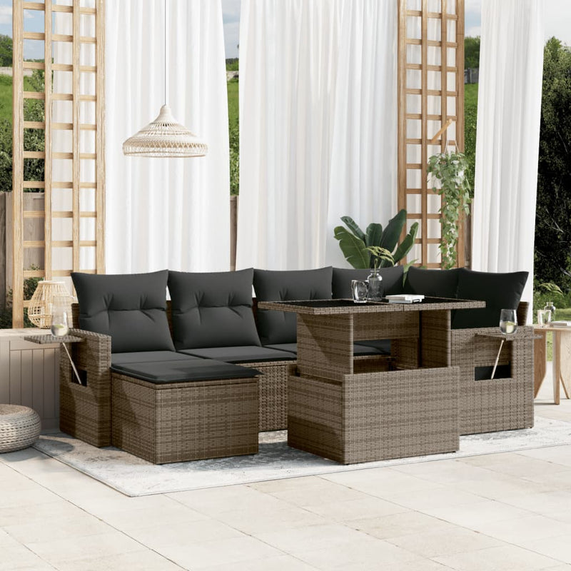 vidaXL 7 Piece Garden Sofa Set with Cushions Grey Poly Rattan