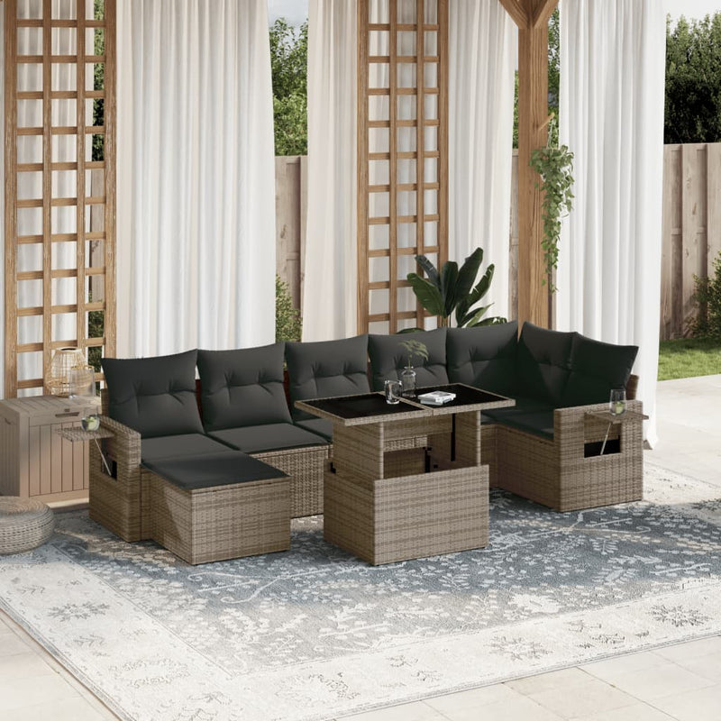 vidaXL 8 Piece Garden Sofa Set with Cushions Grey Poly Rattan