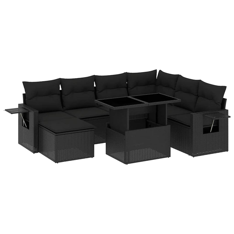 vidaXL 9 Piece Garden Sofa Set with Cushions Black Poly Rattan